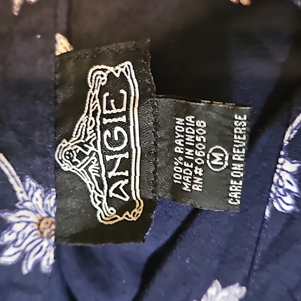 Angie Dark Blue Foral Print Roll Sleeves - Picture 7 of 7